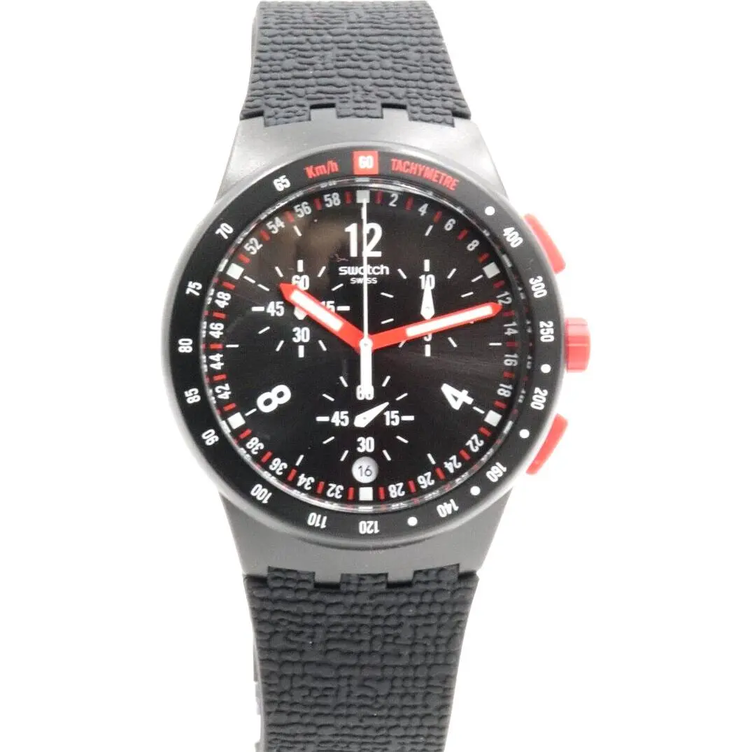 Swiss  Originals Stand Hall Black Chrono Silicone Date Watch 42mm SUSB411 by Swatch