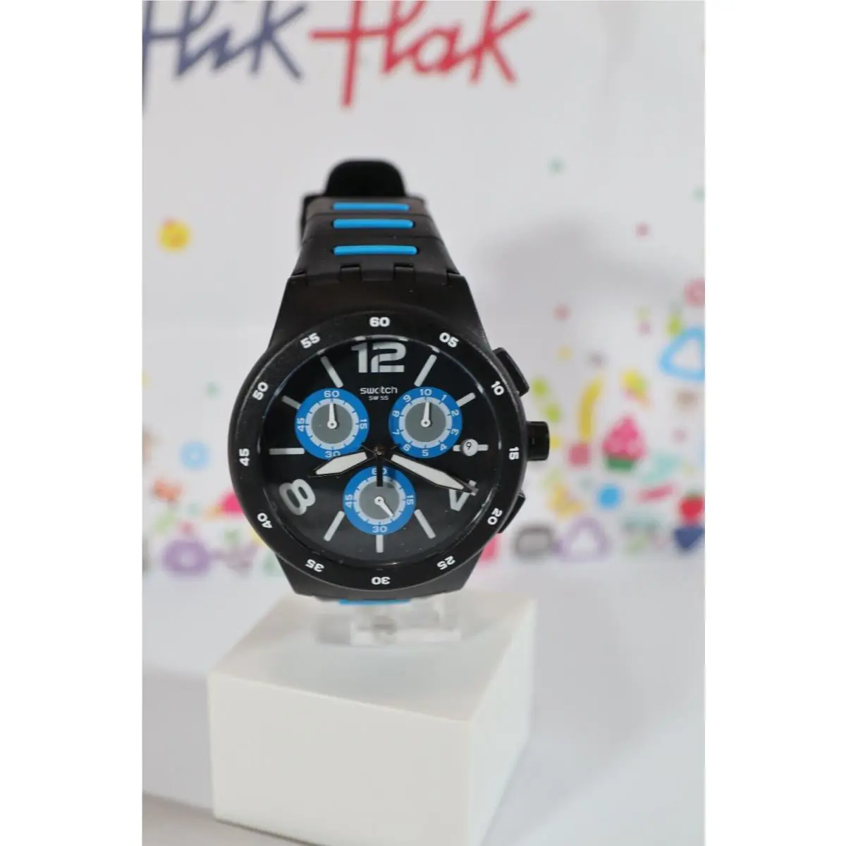 Limited Swiss Swatch Originals Spy Chrono Black Silicone Watch 42mm SUSB410