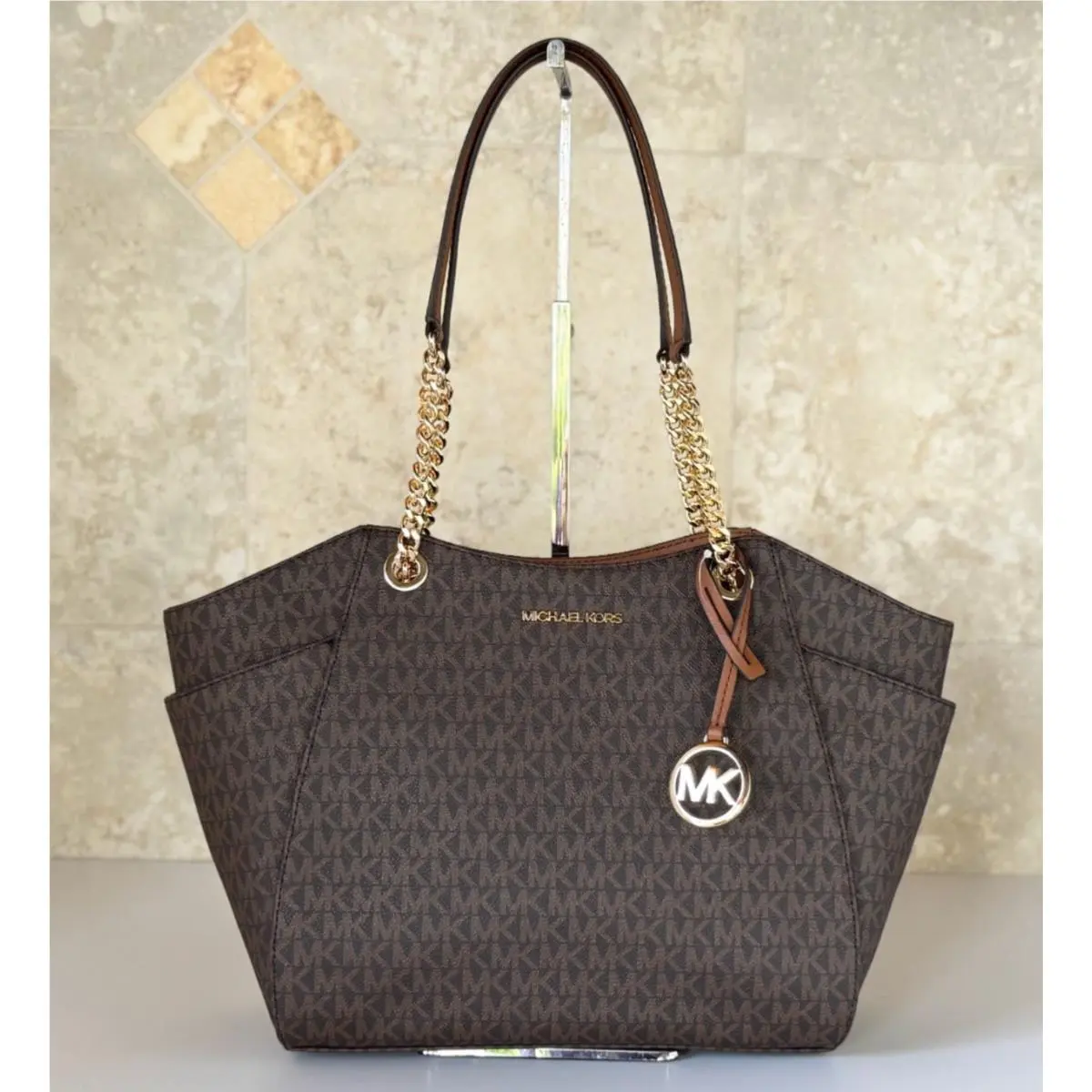 Jet Set Travel Large Chain Shoulder Tote Bag MK Brown by Michael Kors