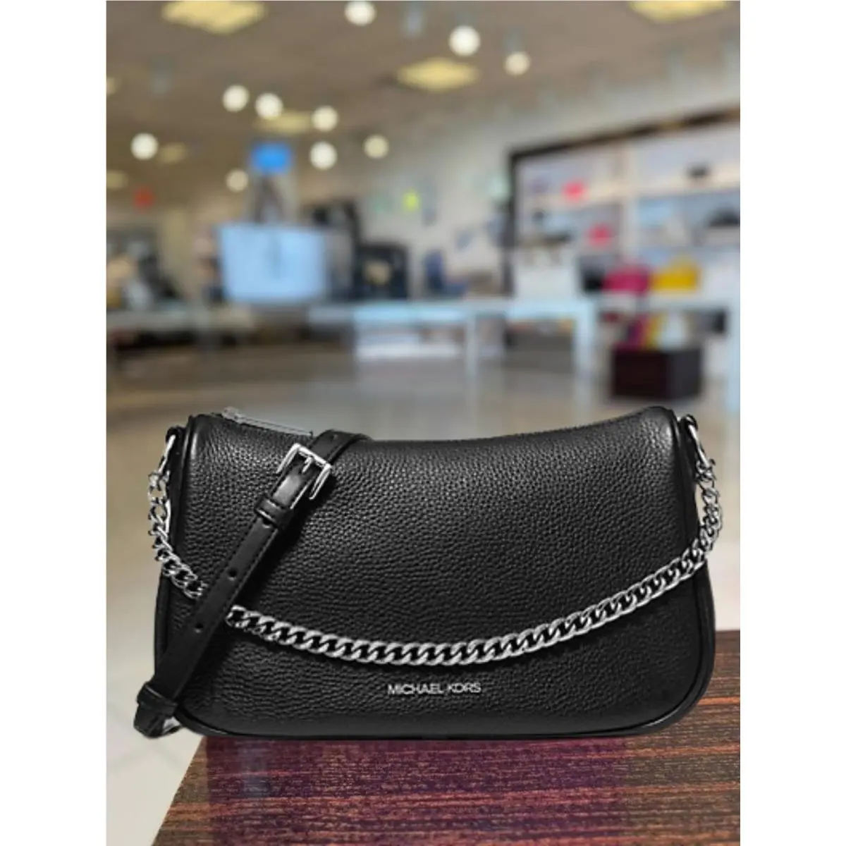 Carmela Medium Women Leather Pouchette Crossbody Purse MK Bag BLACK by Michael Kors