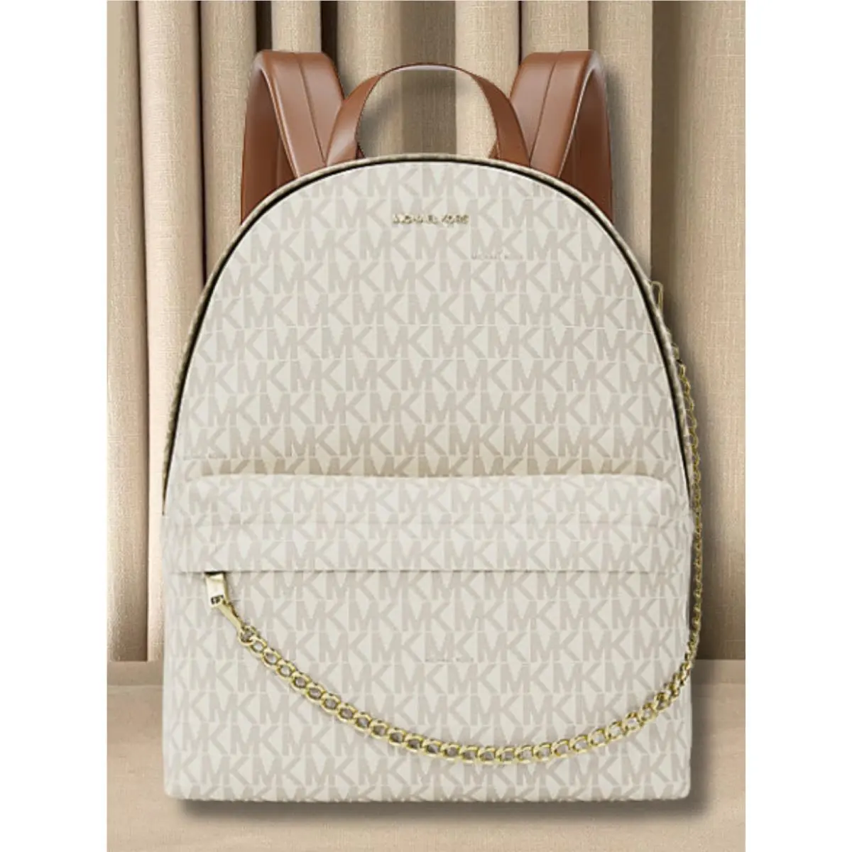 Slater Women Medium Logo Zip Chain Pocket MK Travel Backpack Bag MK LIGHT CREAM MULTI by Michael Kors