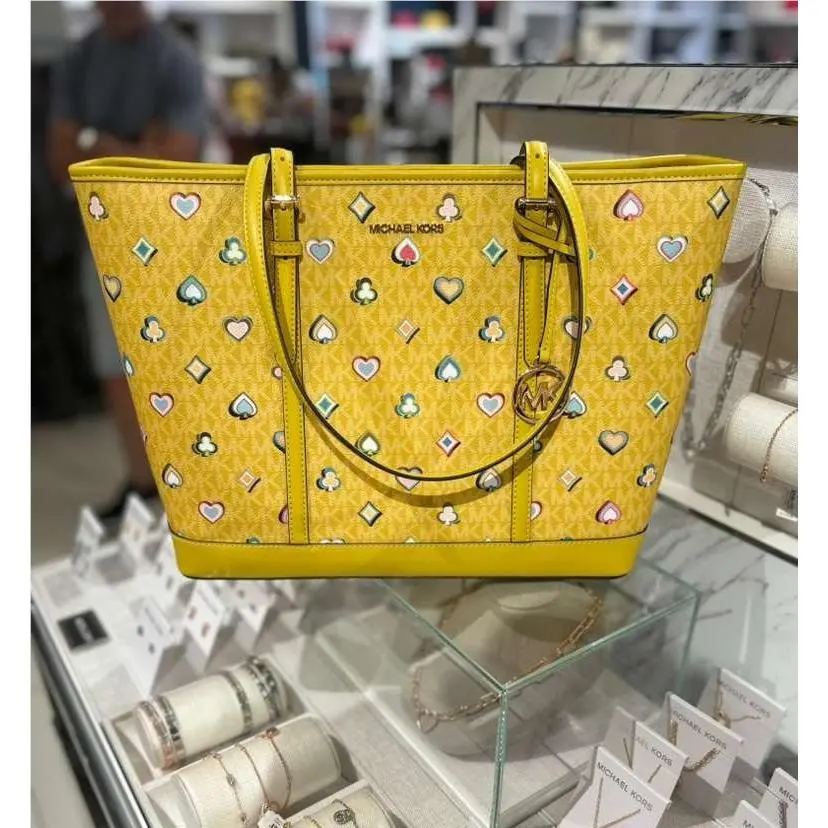 Jet Set Large Printed Logo Top Zip Tote Shoulder Handbag Bag Purse HONEY by Michael Kors