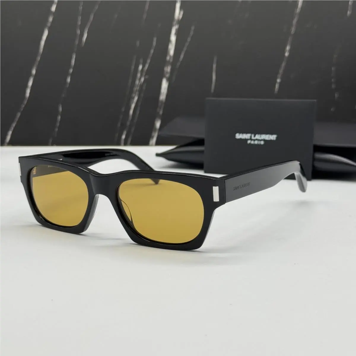 Saint Laurent SL402 010 Sunglasses Unisex Black/yellow Eyewear SL 402 010 by Yves Saint Laurent