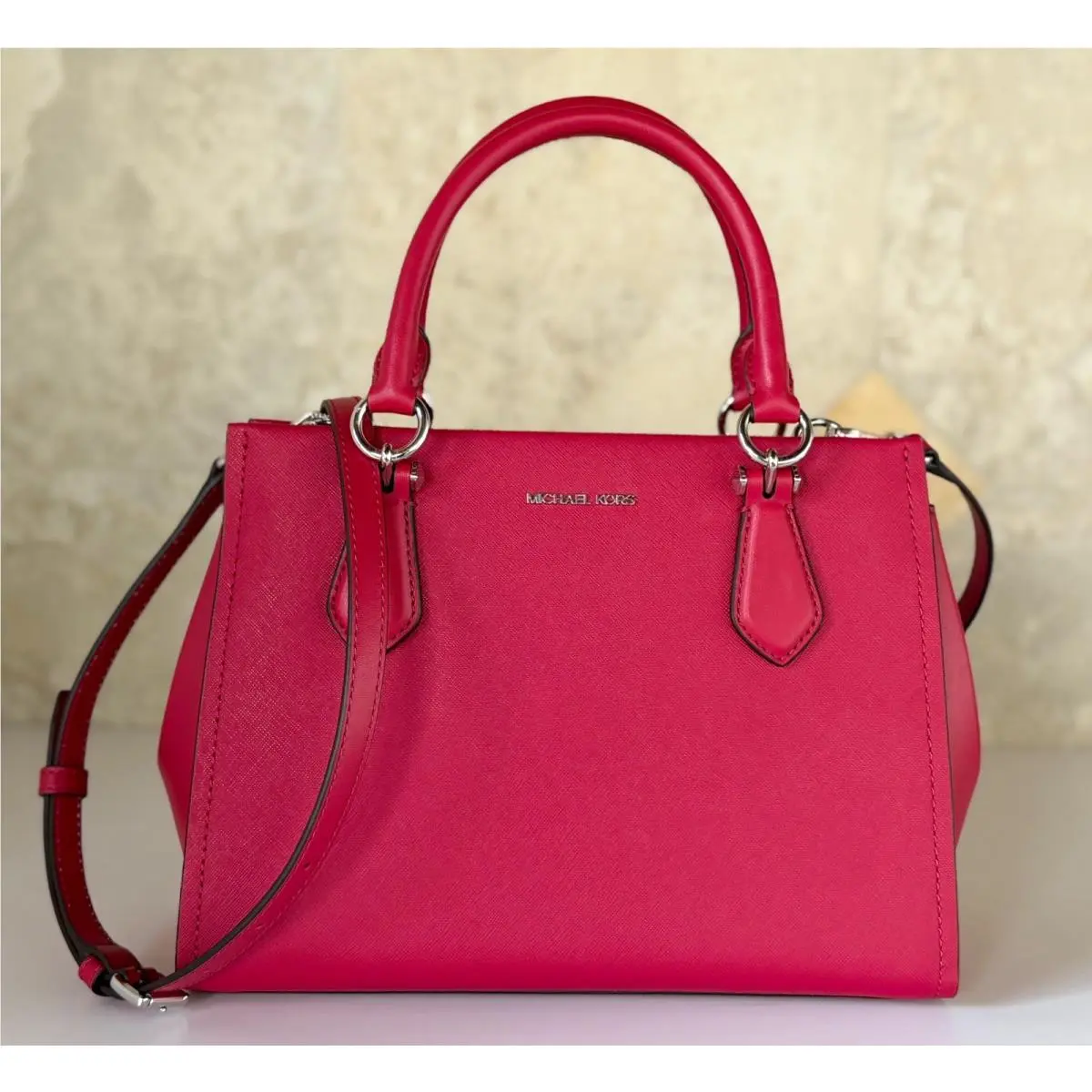Michael Kors Marilyn Medium Satchel Shoulder Crossbody Bag Dark Raspberry