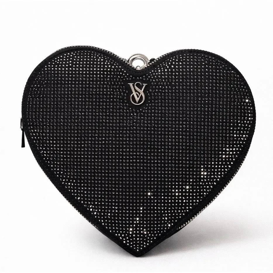 Victoria’s Secret Small Black Rhinestone Heart Shape Crossbody Bag