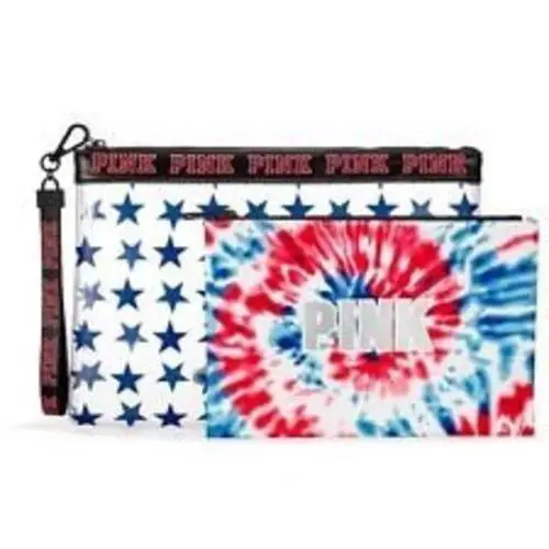 Victorias Secret Pink Stars Tie Dye Bikini Bag Beach Pouch Wallet Duo Set