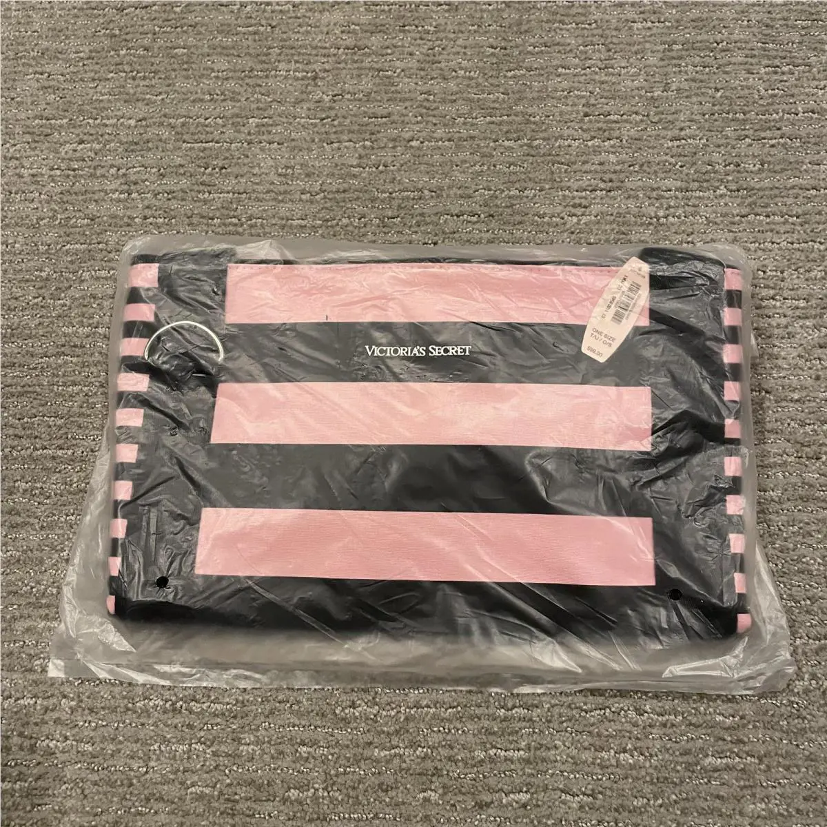 Victorias Secret Tote Bag Womens One Size Pink Black Striped Beach Travel