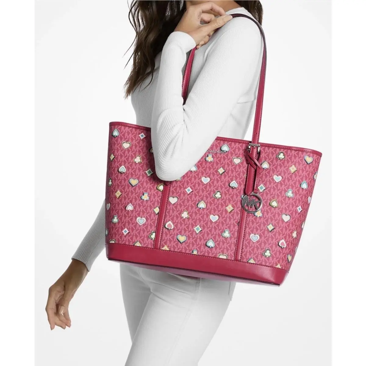 Michael Kors Jet Set Large Pink Tote Bag Purse Drk Raspberry