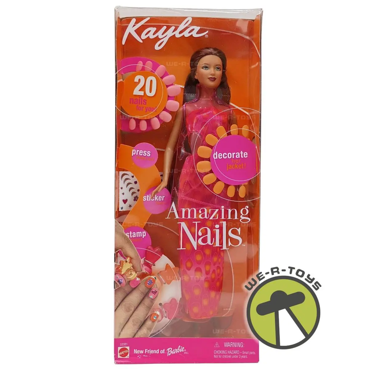 Barbie Amazing Nails Kayla Doll and 20 Press-on Nails 53381 Mattel 2001