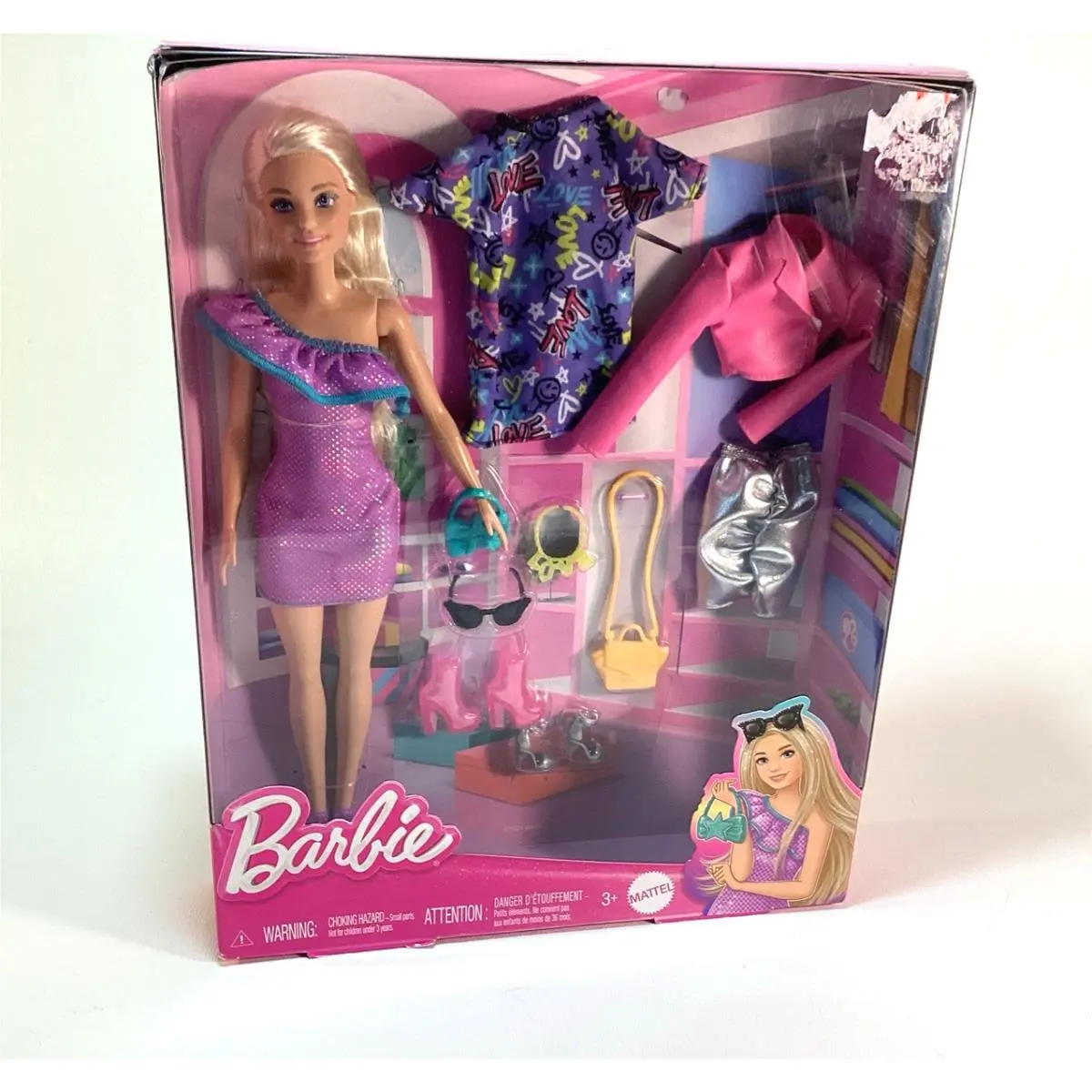 Barbie Fashion Doll Accessories Mattel 2024 with 3 Outfits HYT61
