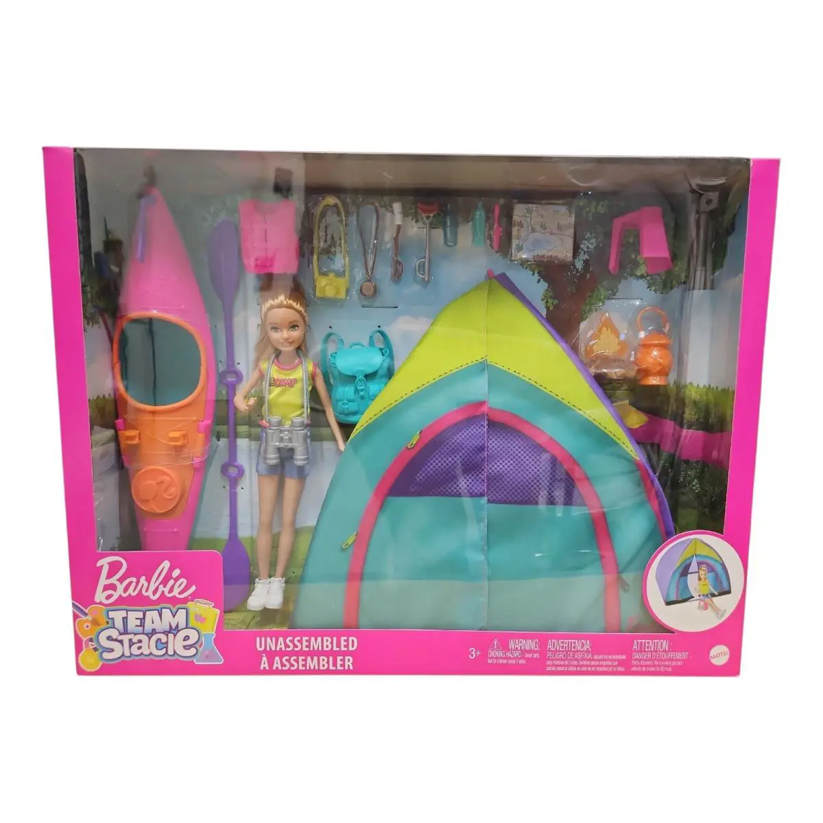 Barbie Team Stacie Summer Camp Playset – Stacie Doll 15+ Camping Accessories