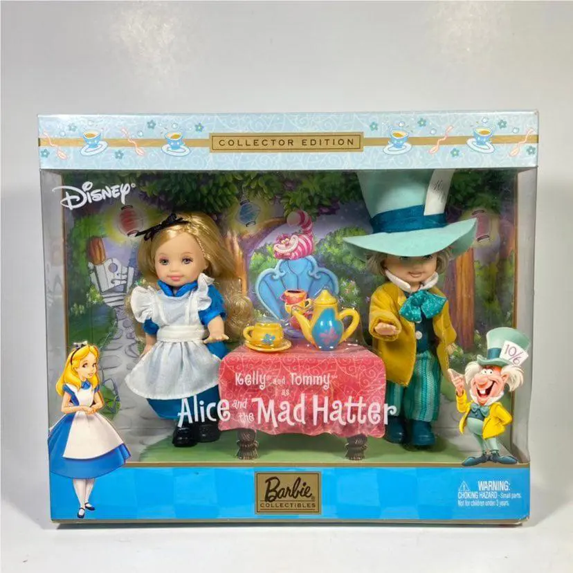 4 2002 Mattel Barbie Disney Kelly Tommy As Alice and The Mad Hatter Dolls