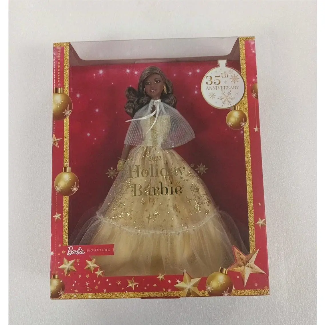 Barbie 2023 Holiday Doll Dark Brown Hair 35th Anniversary Collector Model HJX05