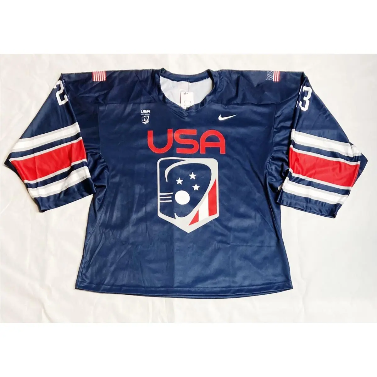 Nike Digital Team Usa Elite Box Lacrosse Jersey Lax Men`s L Navy Blue Red FD0707