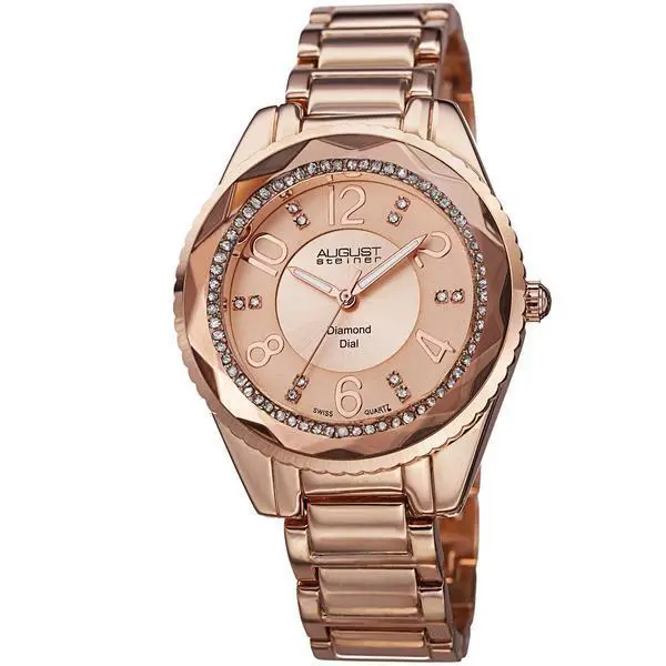 August Steiner Women`s AS8122RG Diamond Dial Rose-tone Bracelet Watch F1223