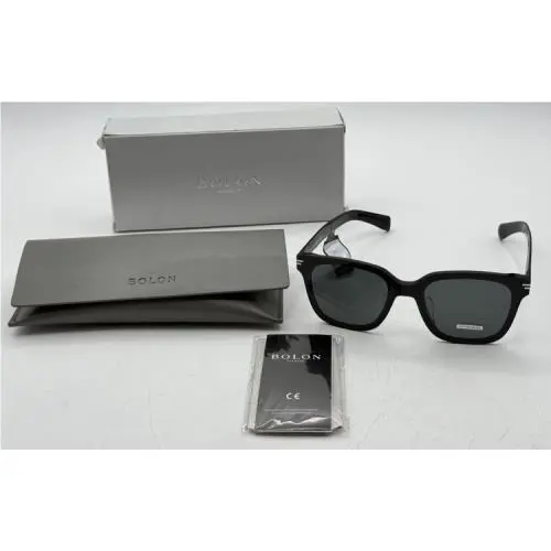 Retro Square Polarized Sunglasses Men/women Gloss Black/grey 57mm by Bolon