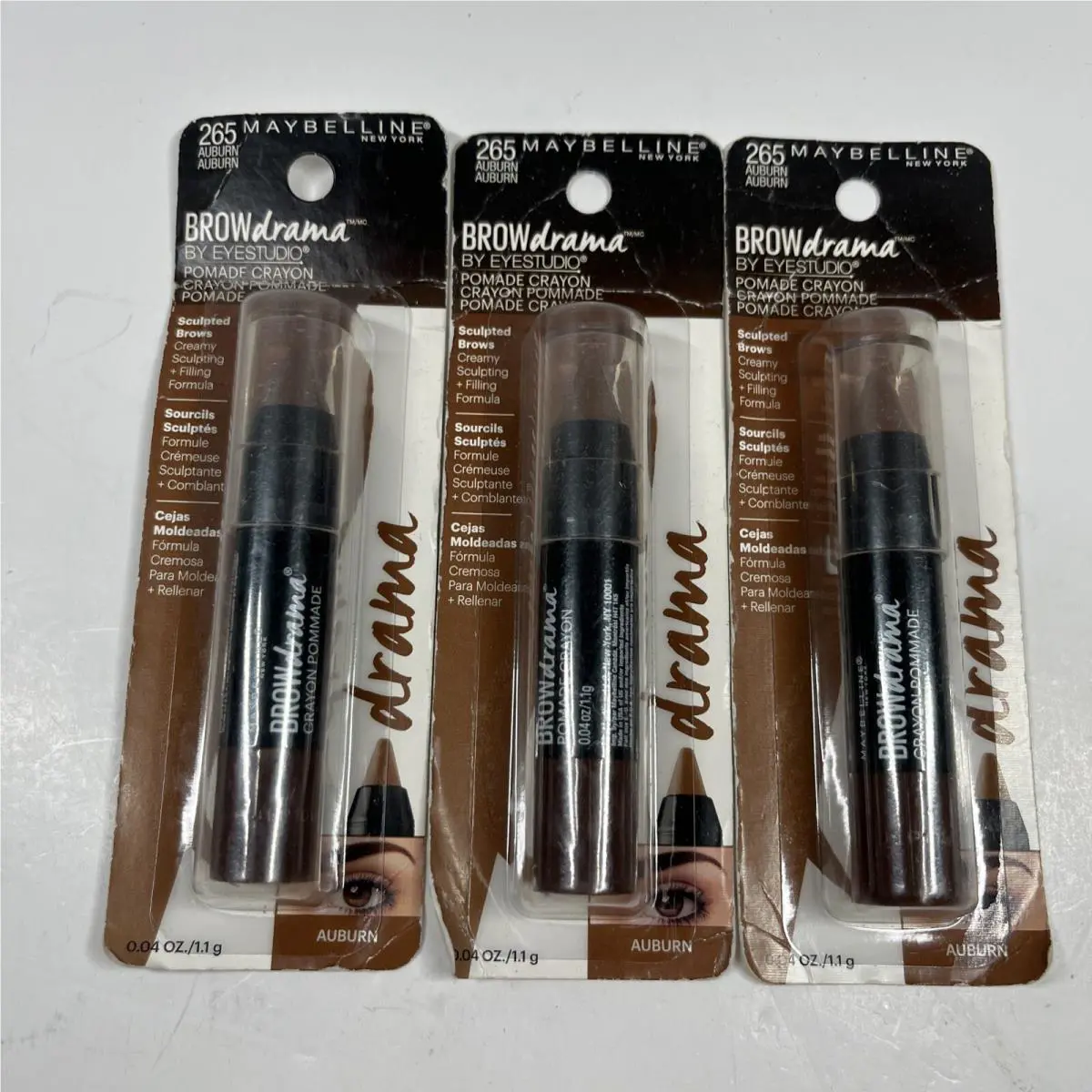 New Lot Of 3 Maybelline Brow Drama Pomade Crayon 265 Auburn Rare