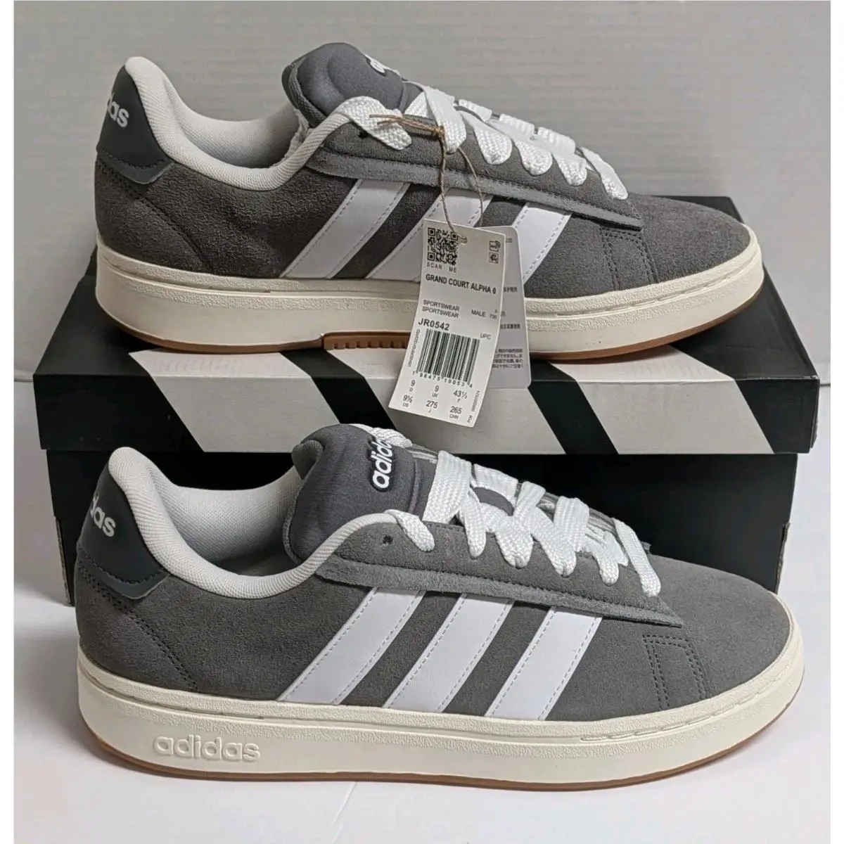 Grand Court Alpha 00s JR0542 Shoes Gary/white Men`s Size 9.5 by Adidas