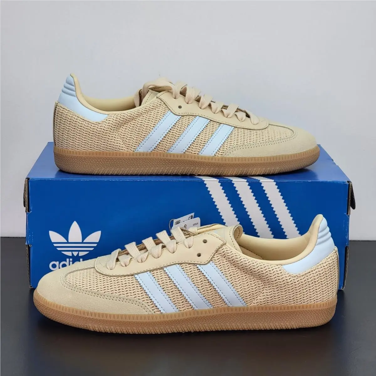 Adidas Samba OG Women`s Size 9.5 Athletic Shoes Tan Purple Casual Sneakers