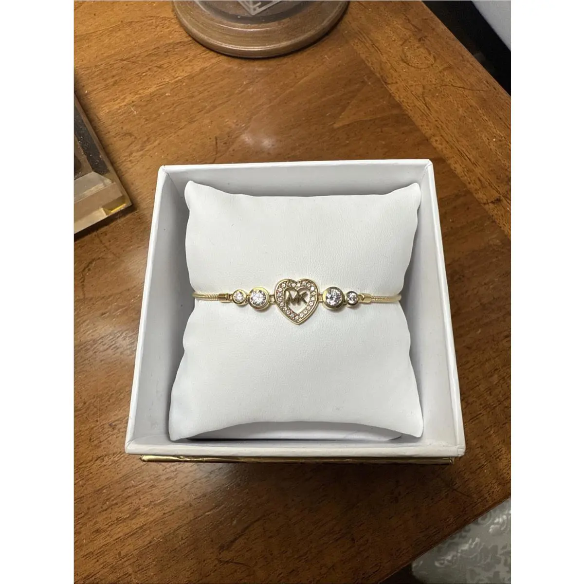 Michael Kors Heart Gold Slider Adjustable Bracelet Crystals MKJX7174710 Box