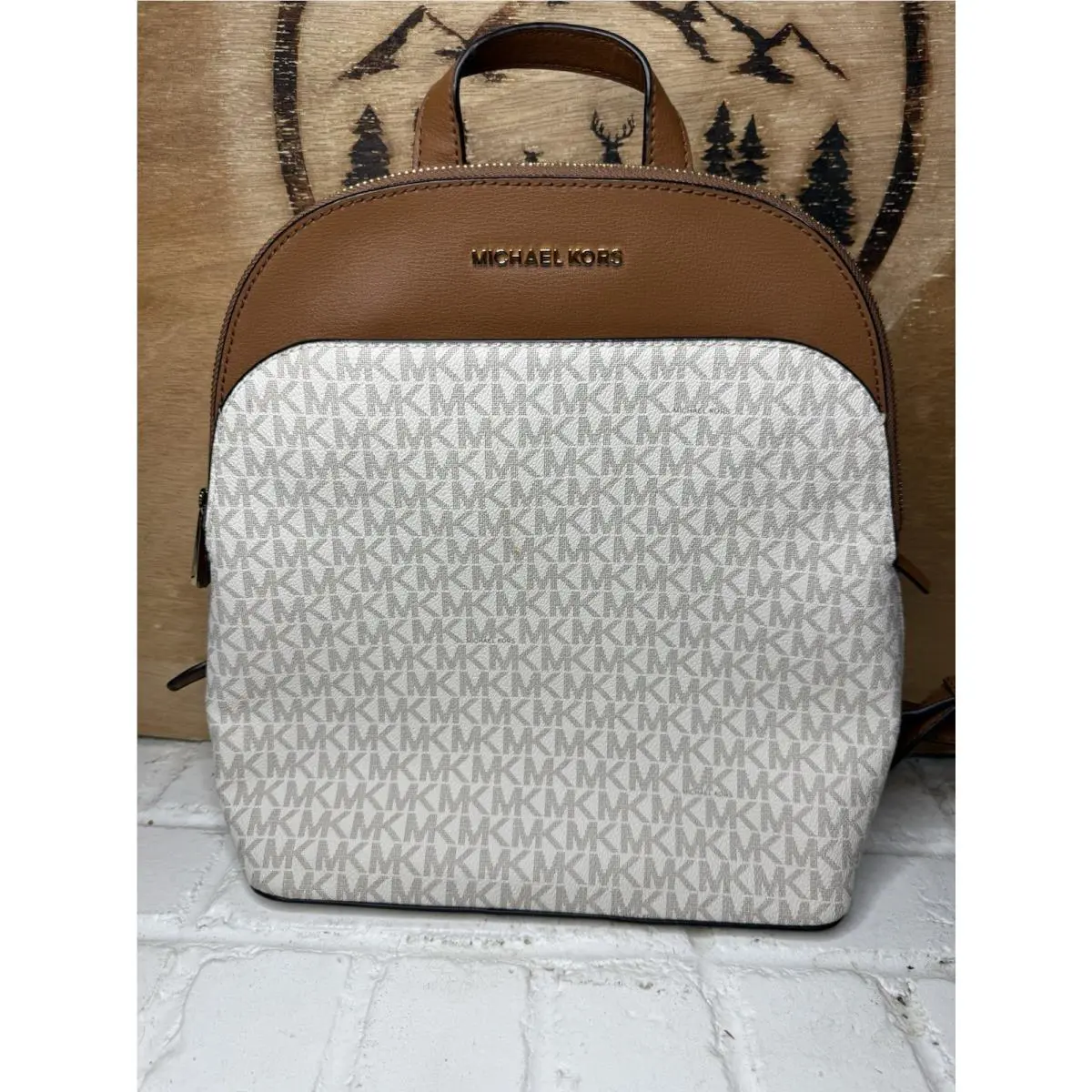 Michael Kors Backpack Leather Emmy Large Dome Vanilla Monogram 35H9GY3B7B