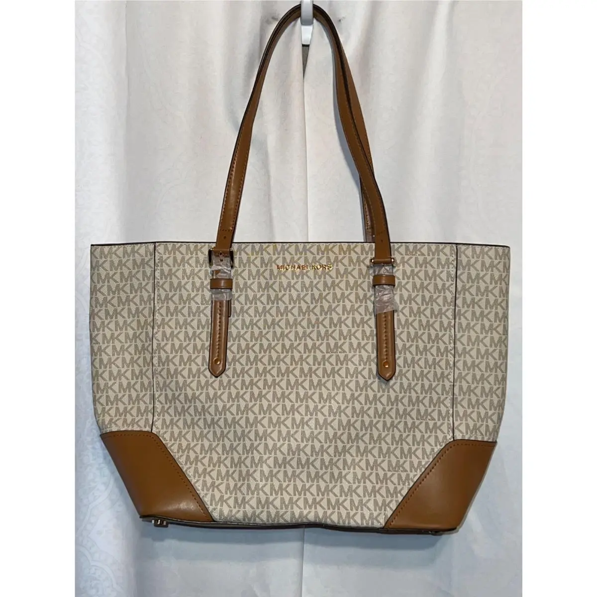 Michael Kors Jet Set Signature Tote Bag Large Leather Canvas Beige/brown