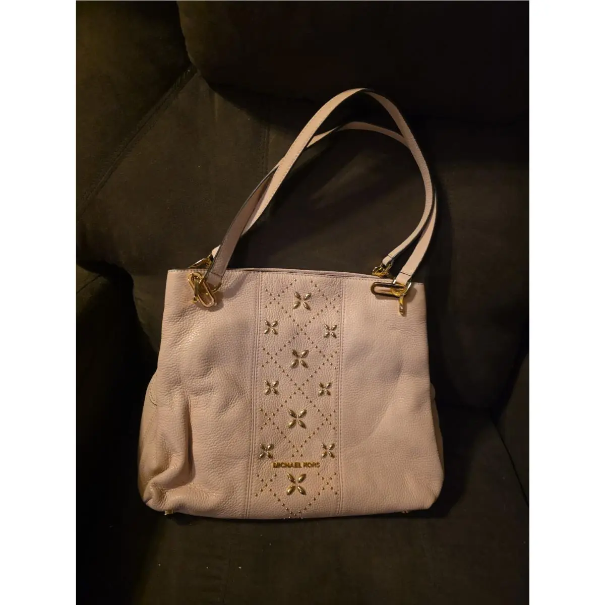 Michael Kors Leighton Shoulder Blossom Purse Bag Hobo Studs Pink Leather