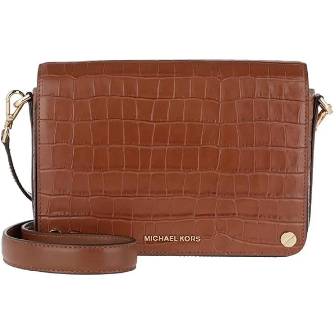 Kors Women`s Jet Set Large Embossed Crossbody - Handle/Strap: Brown, Hardware: Gold, Exterior: Brown