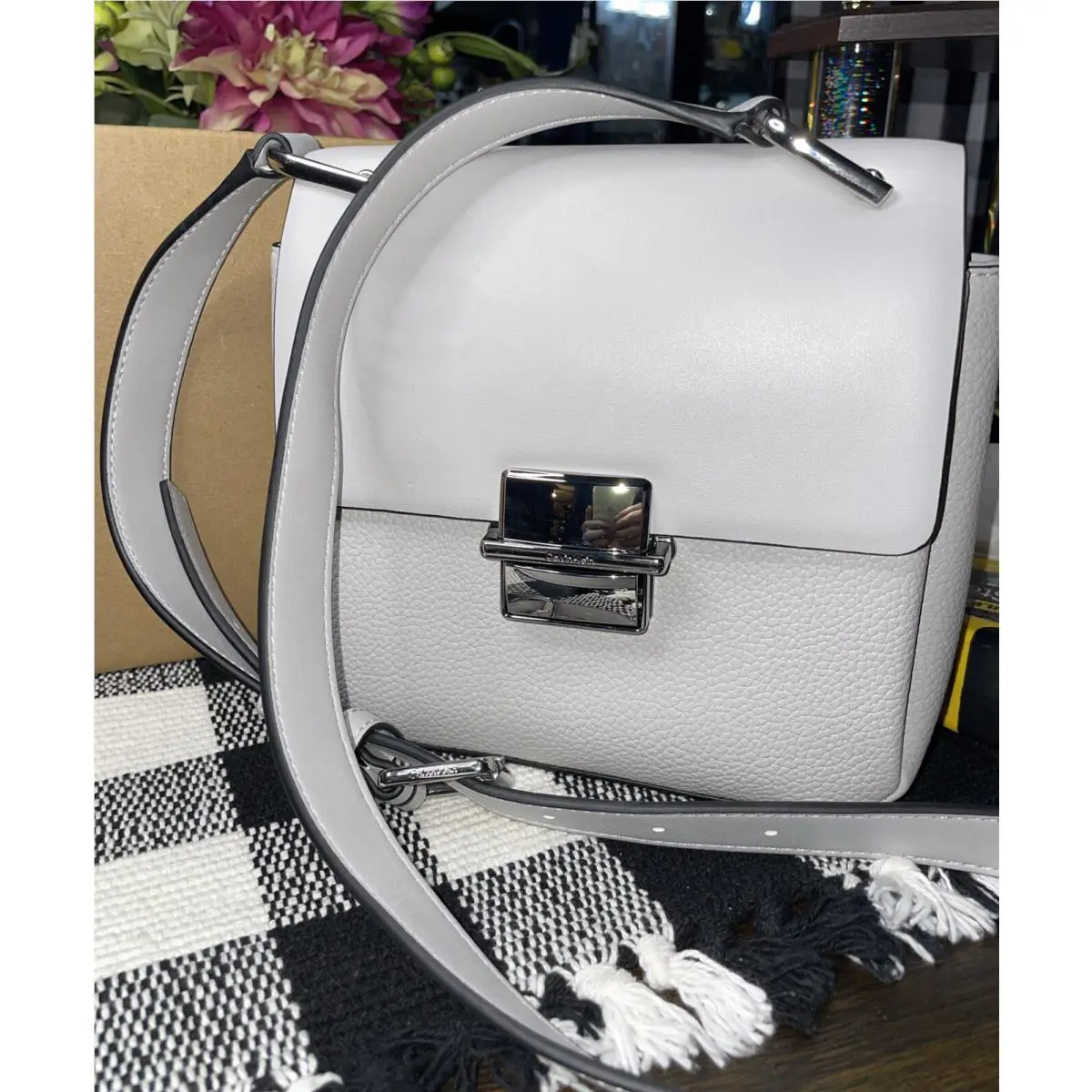 Calvin Klein Clove Triple Compartment Flap Crossbody Dove Grey One Size