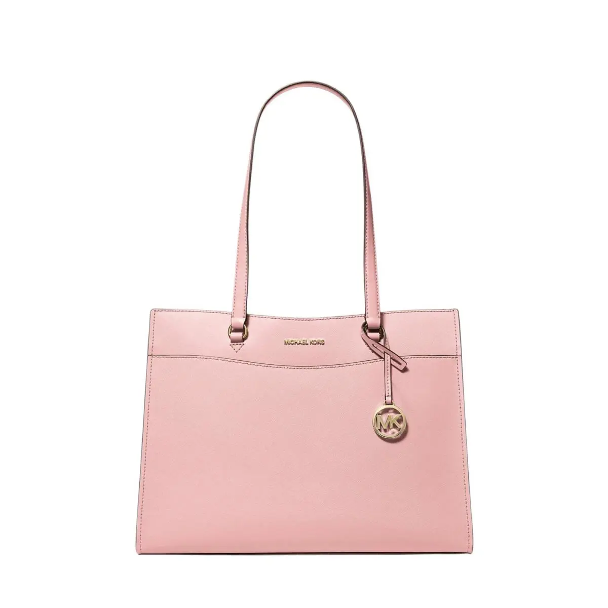 Michael Kors Pocket Tote Bag Large Saffiano Leather Jet Set Travel Powder Blush - Pink, Exterior: Pink