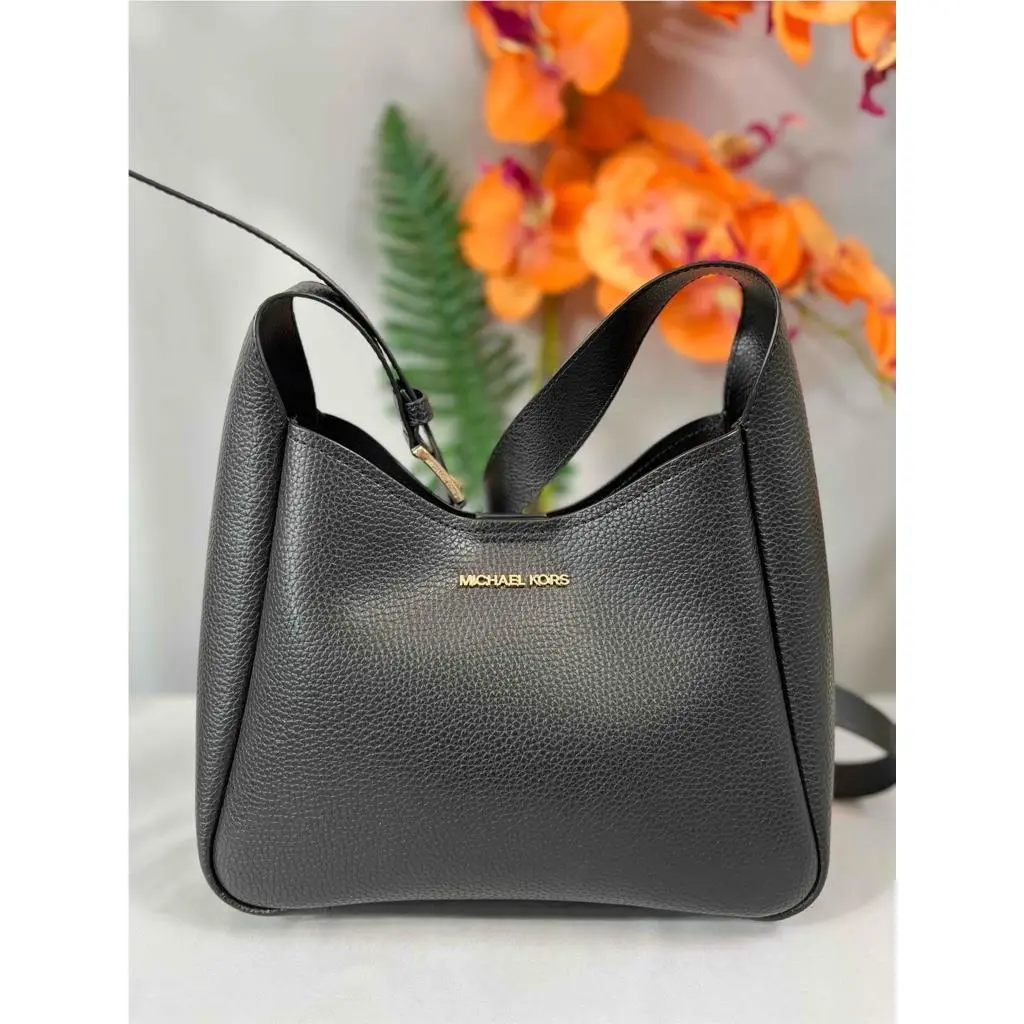 Michael Kors Birch Black Pebbled Leather Crossbody Bag