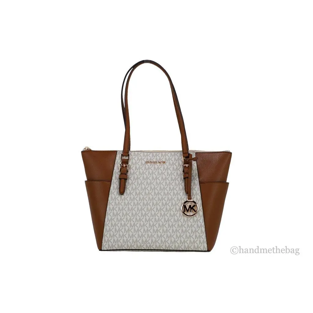 Michael Kors Charlotte Large Leather Top Zip Tote Bag Purse