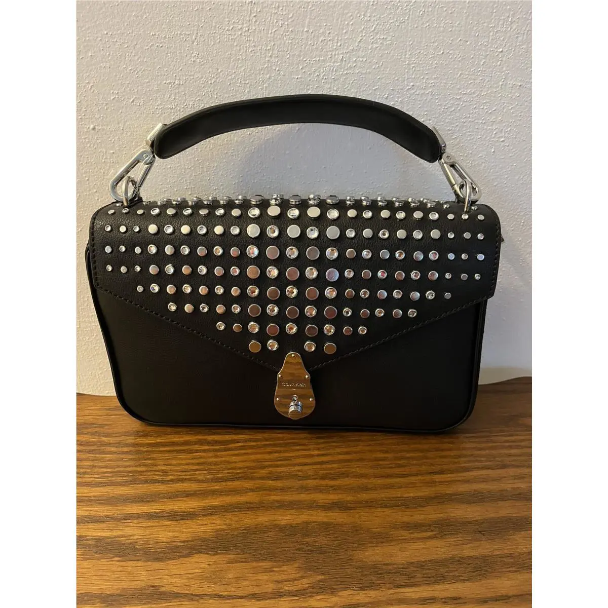 Calvin Klein Leather Lock Shoulder Bag- Black