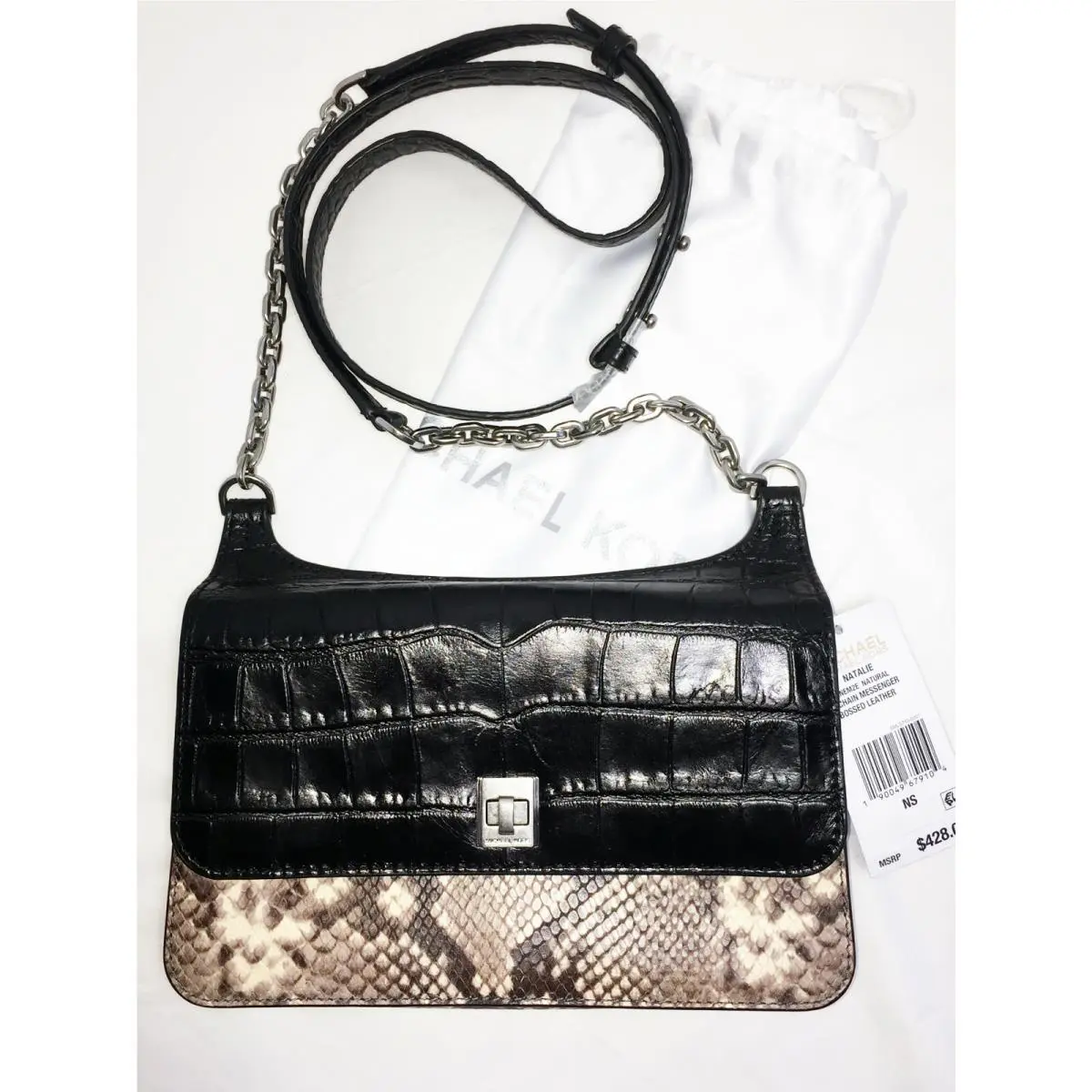 Michael Kors Natalie Python Embossed Leather Chain Messenger Bag