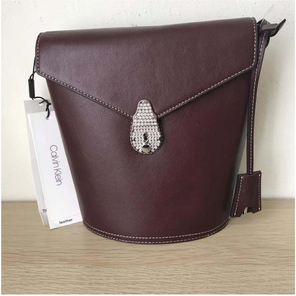 Calvin Klein Lock Leather Bucket Handbag