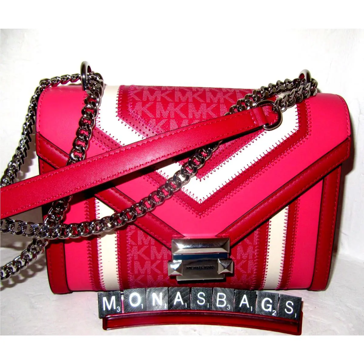 Michael Kors Whitney Flap Shoulder Bag Dark Raspberry Signature