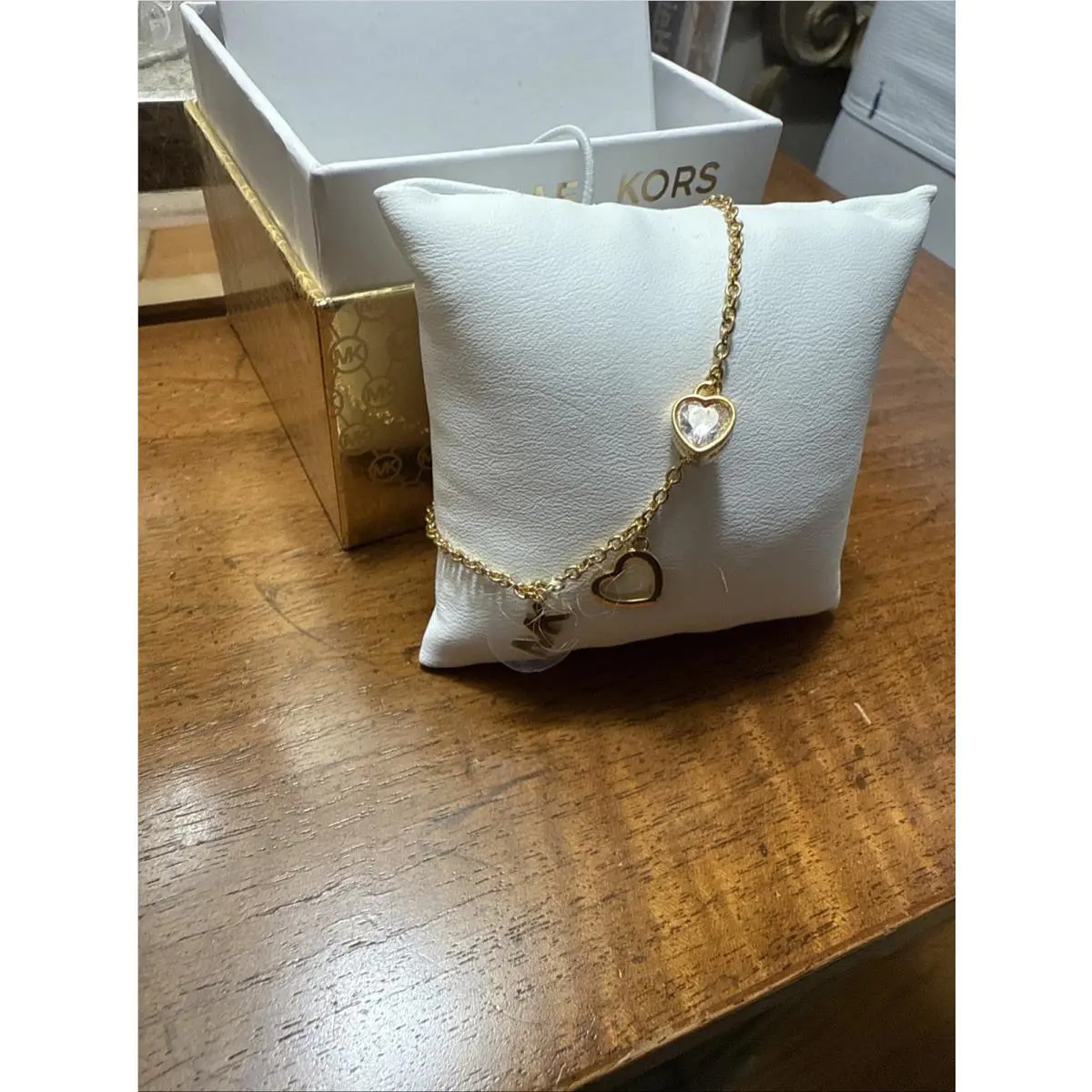 Michael Kors 3-PC MK Logo 2 Hearts Gold Slider Bracelet Crystals MKJ7779710 +box