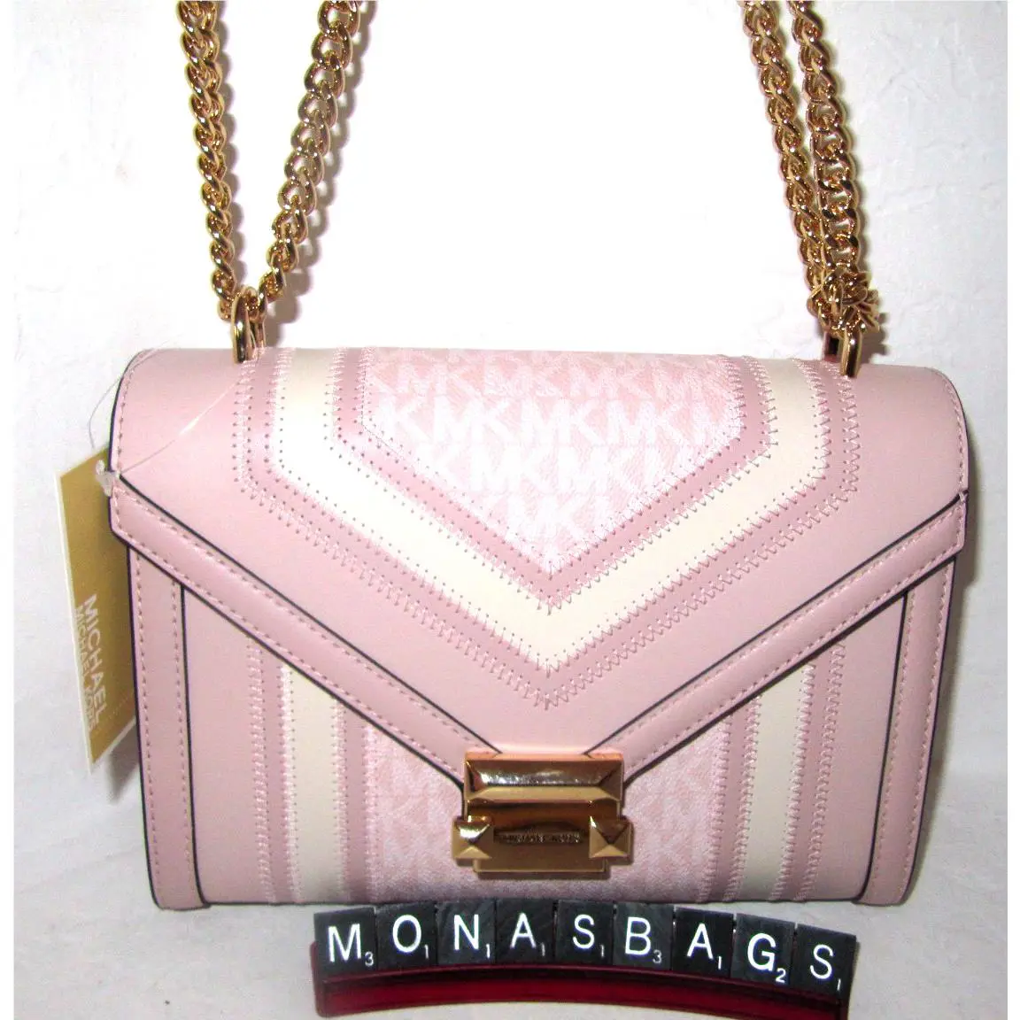 Michael Kors Whitney Flap Shoulder Bag Powder Blush Pink Signature