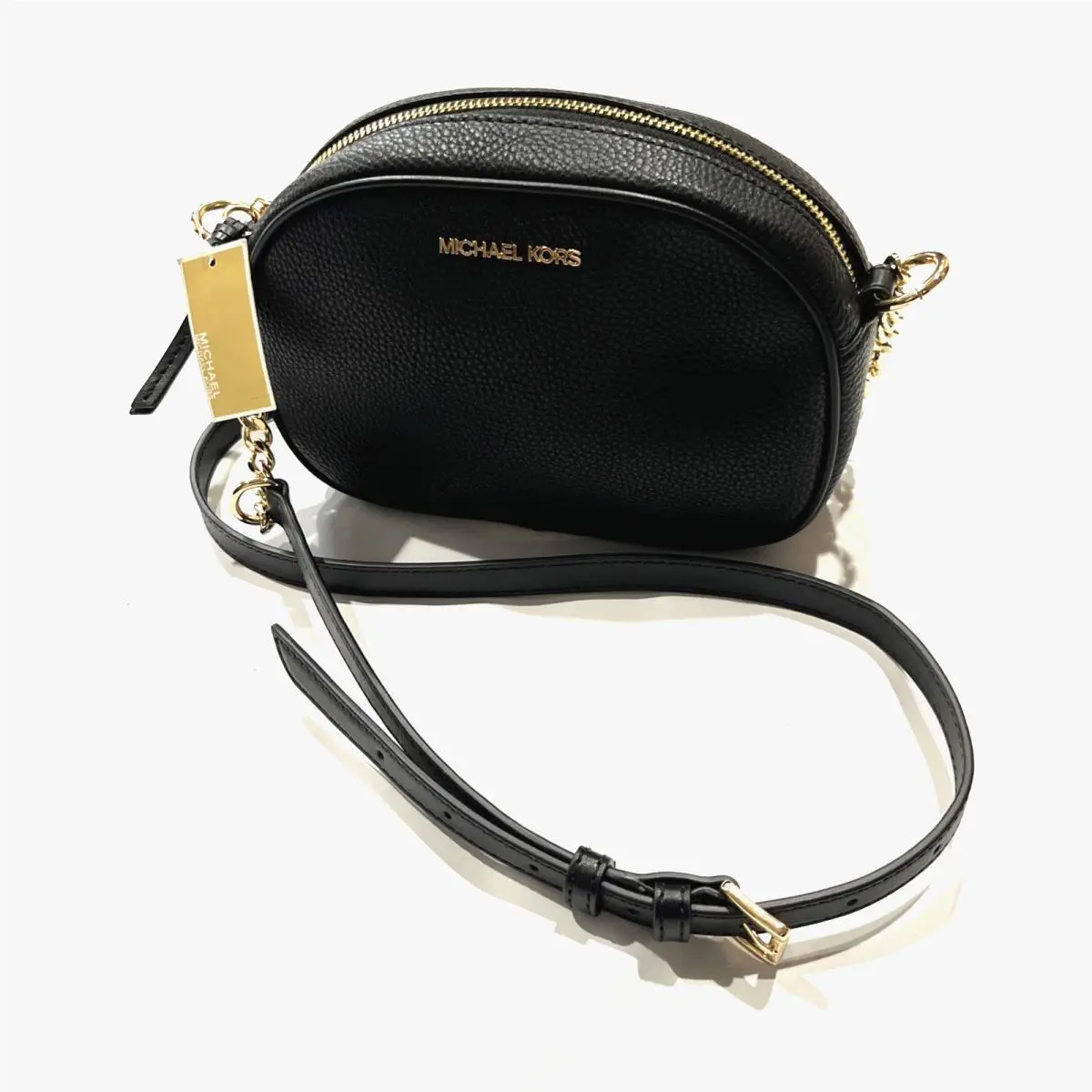 Michael Kors Safiano Leather Jet Set Crossbody Bag Purse - Black / Gold