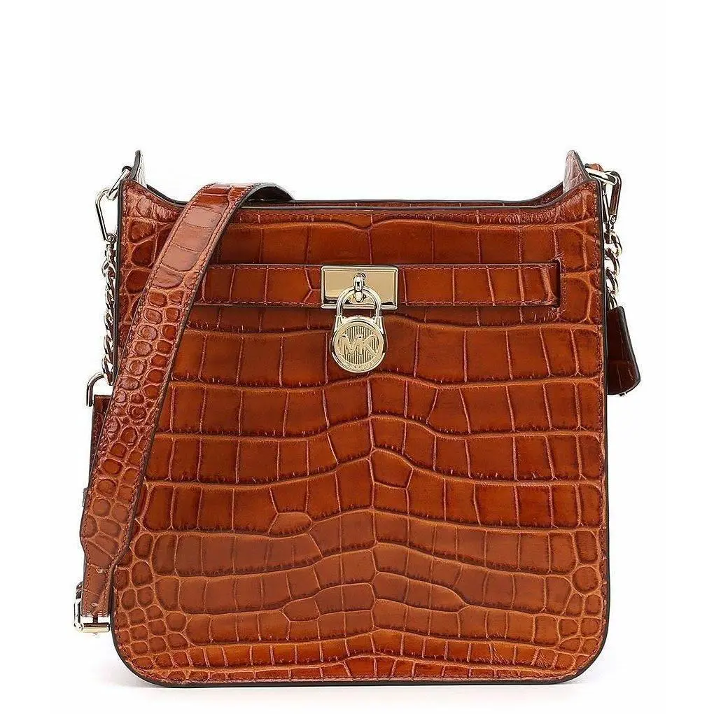 Michael Kors Studio Hamilton Medium MD NS Croc Embossed Messenger Walnut - Walnut