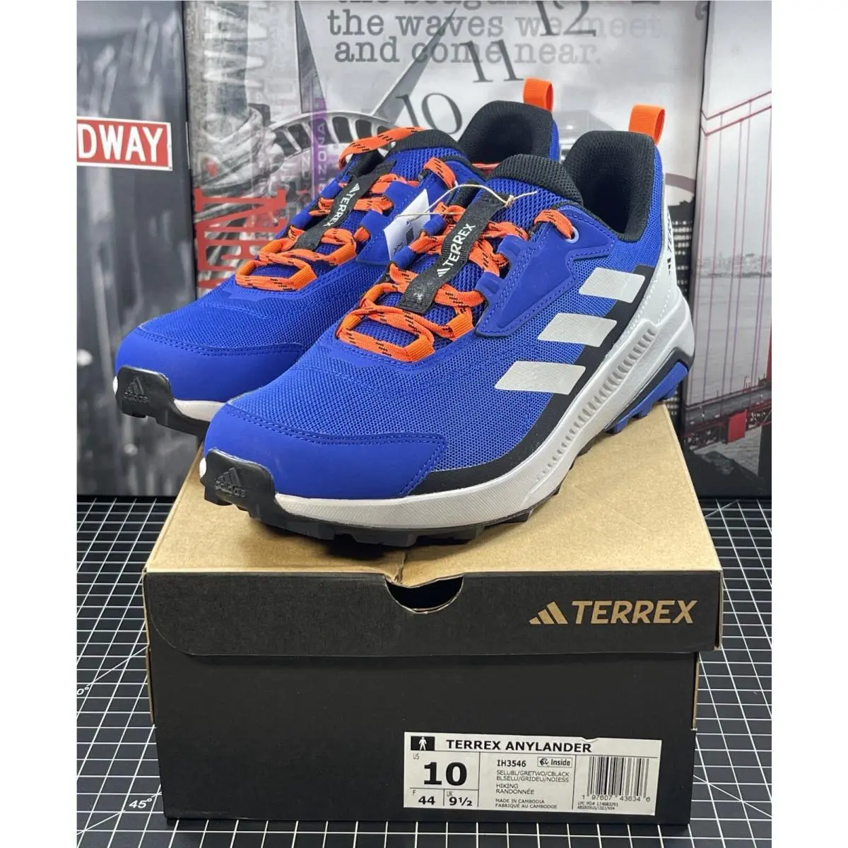 Adidas Terrex Anylander Men`s Sz 10 Hiking Shoes Blue Grey Orange IH3546
