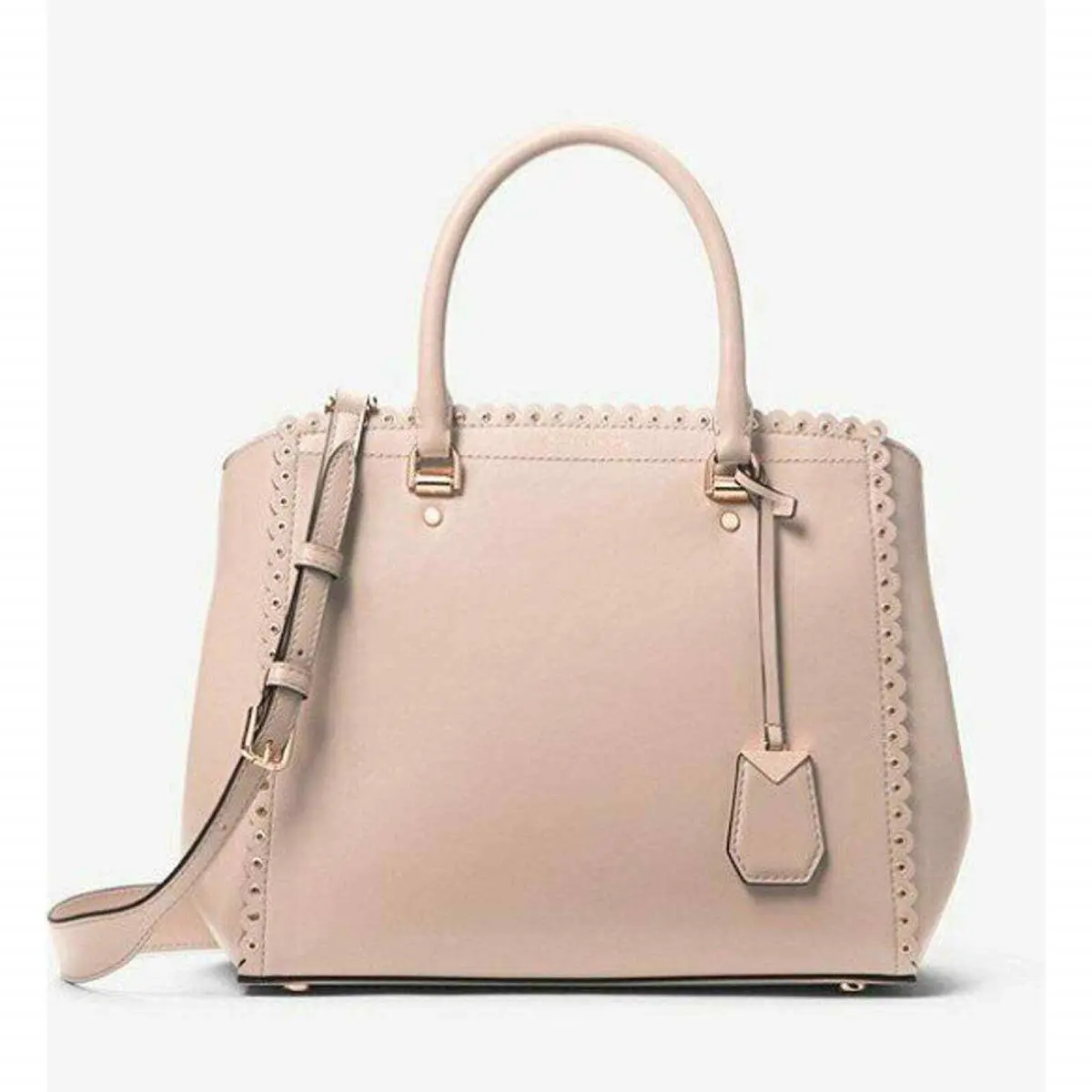Michael Kors Benning Large Scalloped Leather Satchel Handbag