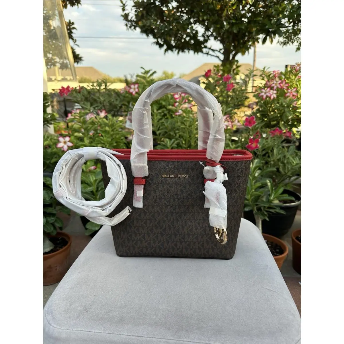 Jet Set Travel XS Tote Shoulder Crossbody Bag MK Brown Red by Michael Kors
