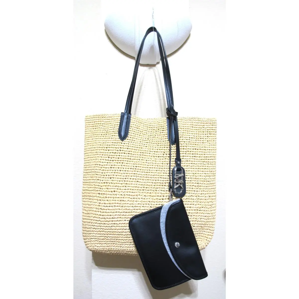 Michael Kors Eliza Large NS Tote Straw Natural/black W/pouch