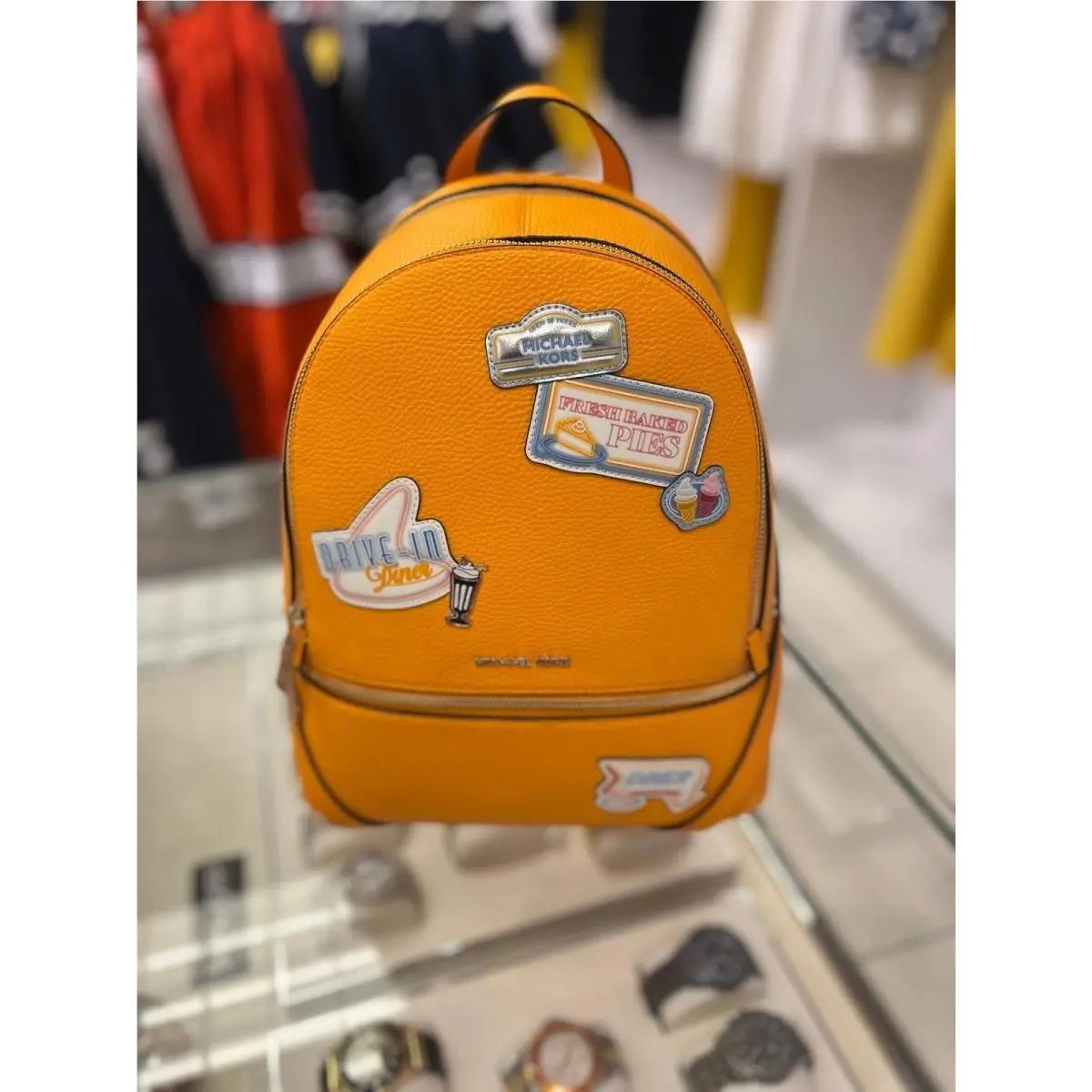 Michael Kors Rhea Medium Color-block Signature Logo Backpack Pop Orange