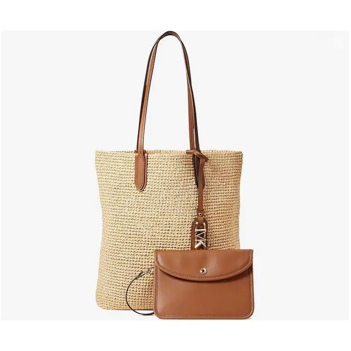 Michael Kors Eliza Large NS Tote Straw Natural/luggage Plus Pouch