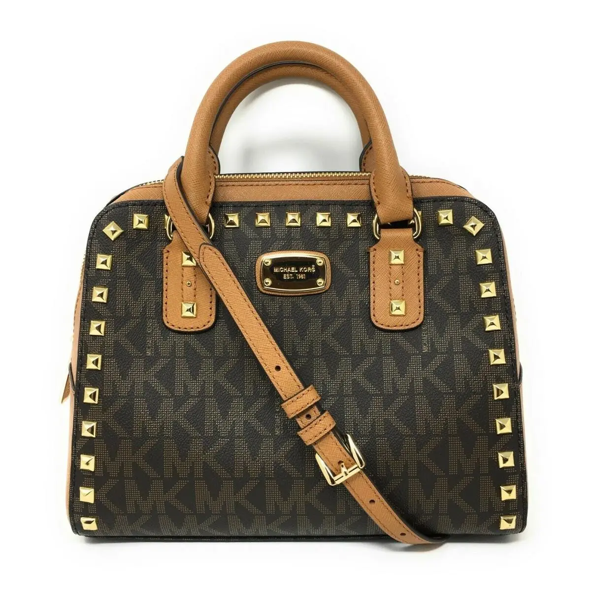 Michael Kors Sandrine Studded Small Satchel Crossbody - Brown Acorn