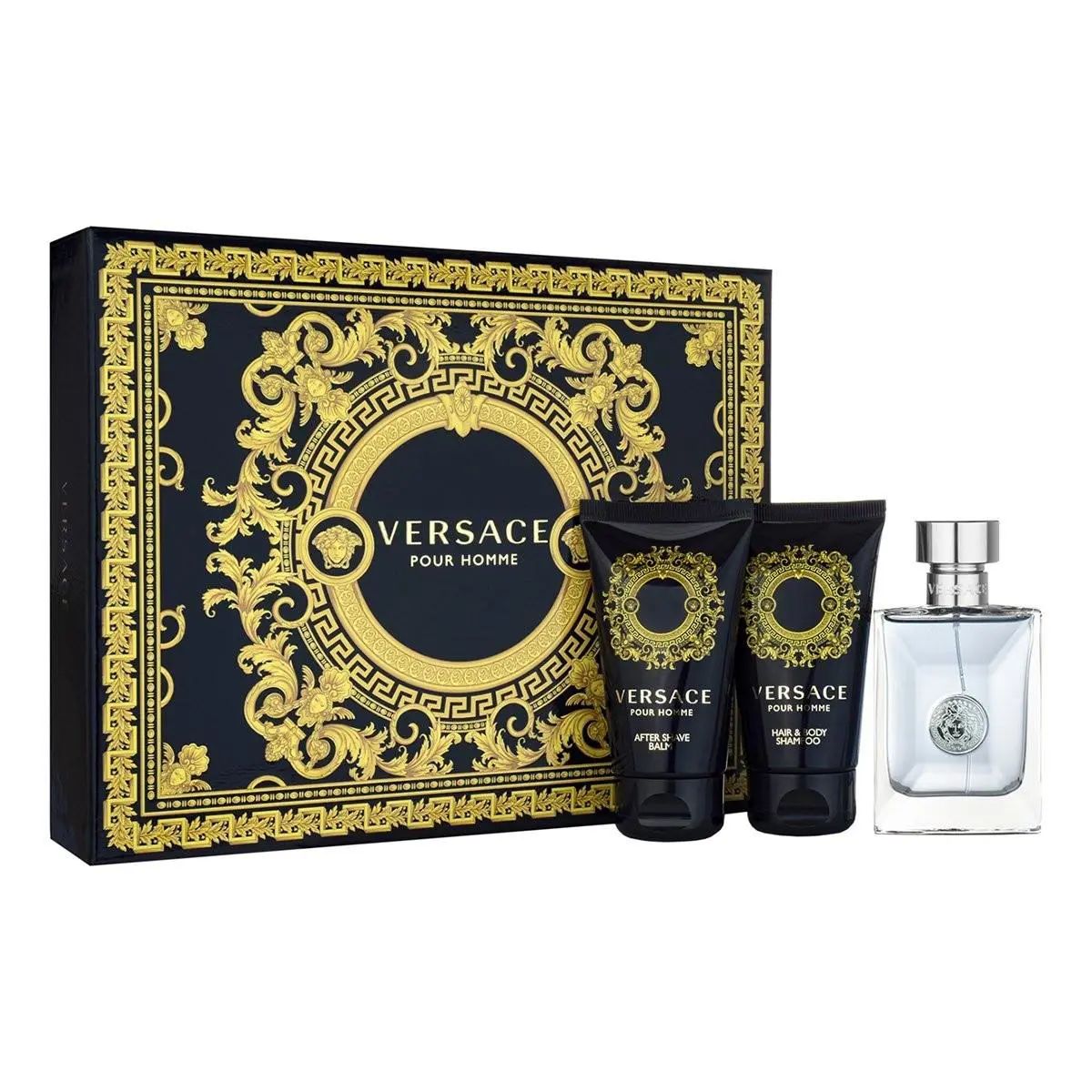 Versace Pour Homme 3 Pc Set 1.7 Oz Edt + 1.7 Oz HS + 1.7 Oz Aftershave Balm