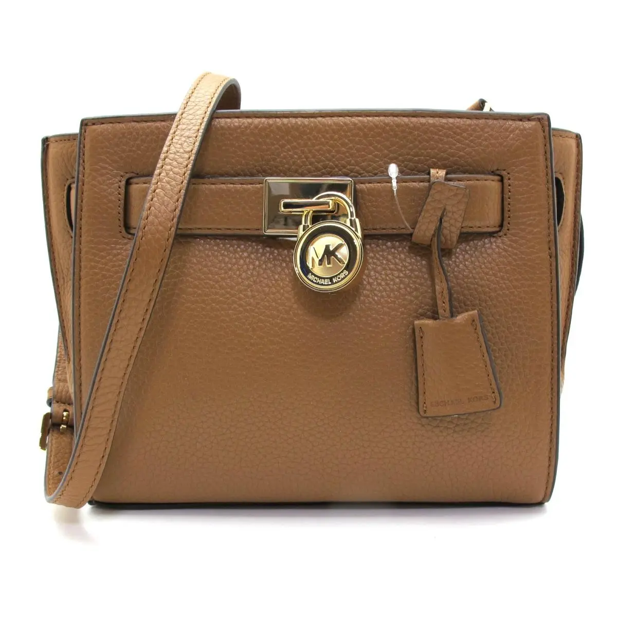Auth. Michael Kors Hamilton Traveler Locket Messenger Leather Acorn/luggage