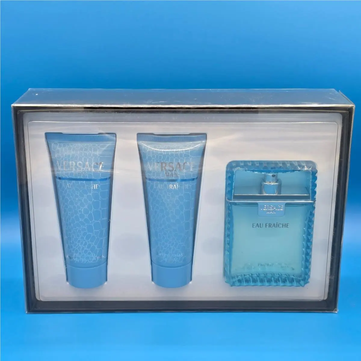 Versace Man Eau Fraîche Gift Set 3.4 oz Edt Shower Gel Shave Balm